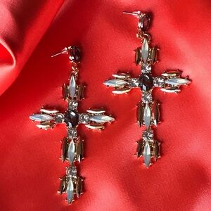 Jewel Cross Dangle Earrings, NWOT